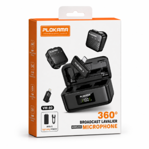 PLOKAMA VM-80 Wireless Lavalier Microphone with Charging Case – Type-C Plug & Play Dual Mic